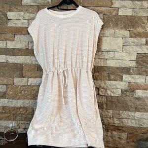 A New Day XL Cream w/Tan Stripes Drawstring Dress with pockets